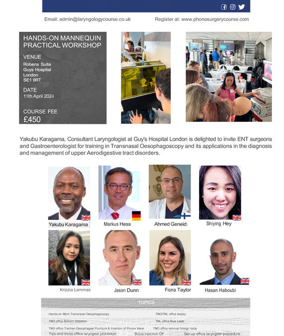 3rd London Office TNO, Balloon dilatation & Blue Laser Laryngeal Course, London UK | April 15th 2024